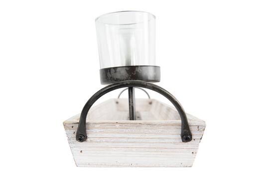 Hello Honey® Rectangle Wood Tray Holder with 5 Clear Glass Votive Candleholders